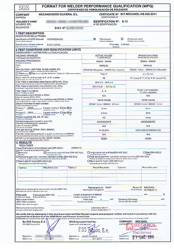 Welder performance qualification (WPQ)